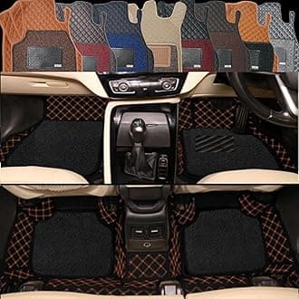 Autoclow/Premium 7D Car Mat for Maruti Suzuki Baleno (Model-2016-2021) || Luxury Leather Dual-Stitch 7D Car Mat Full Set || 100% Waterproof || Color : TAN Stitch-Black Grass (Design-1)