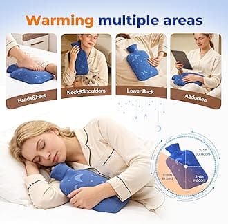 Hot Water Bottle with Soft Cover, 2L Hot Water Bag for Menstrual Cramps, Neck and Shoulder Pain Relief, Hot and Cold Therapies, Hand Feet Warmer, Blue