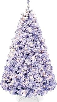 Pre-Lit Lavender Christmas Tree, 9ft Artificial Flocked Full Fir Tree, Holiday Decoration w/ 900 Lights, 2,094 Branch Tips