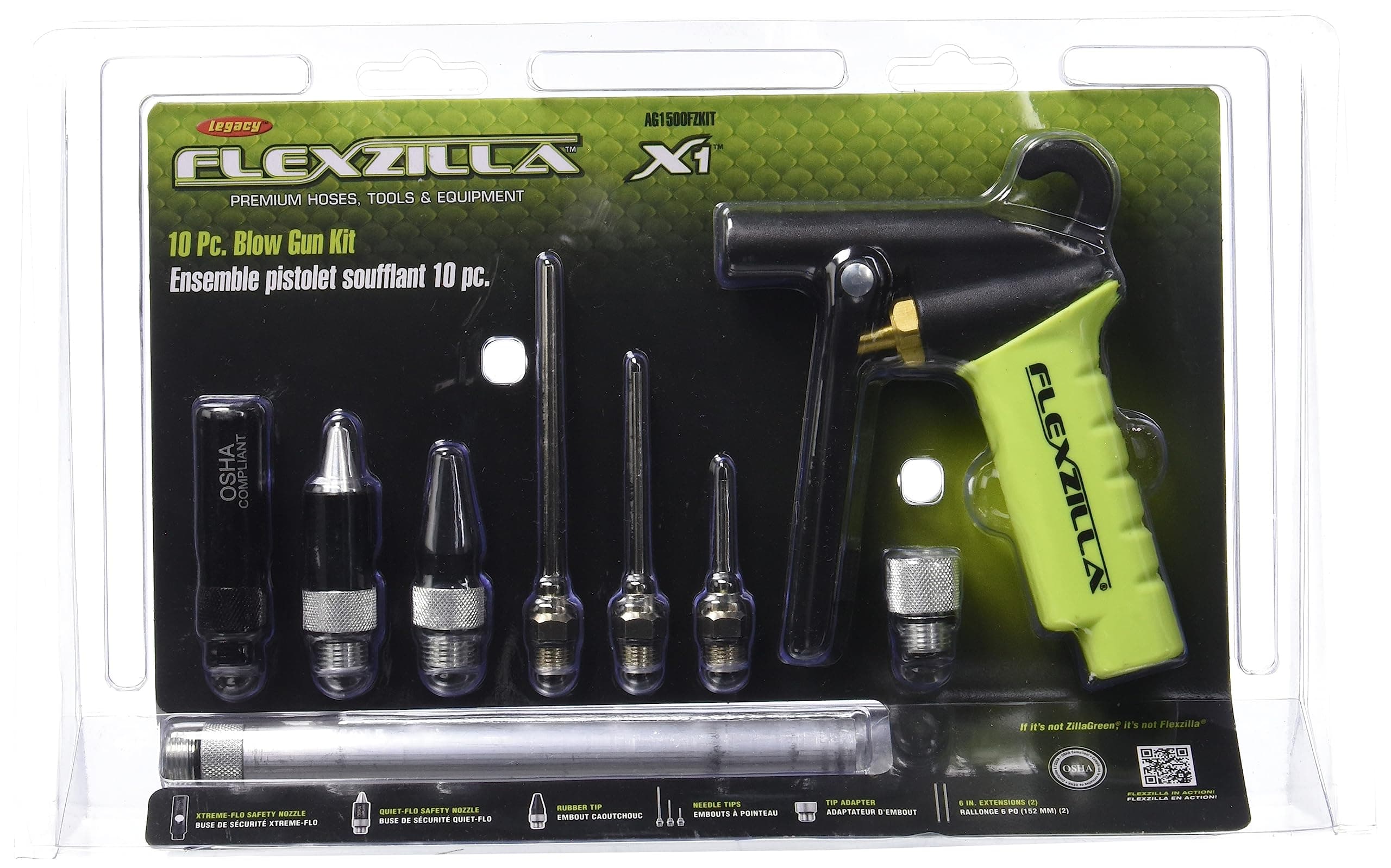Flexzilla X1 Blow Gun Kit, 10-Piece, ZillaGreen - AG1500FZKIT