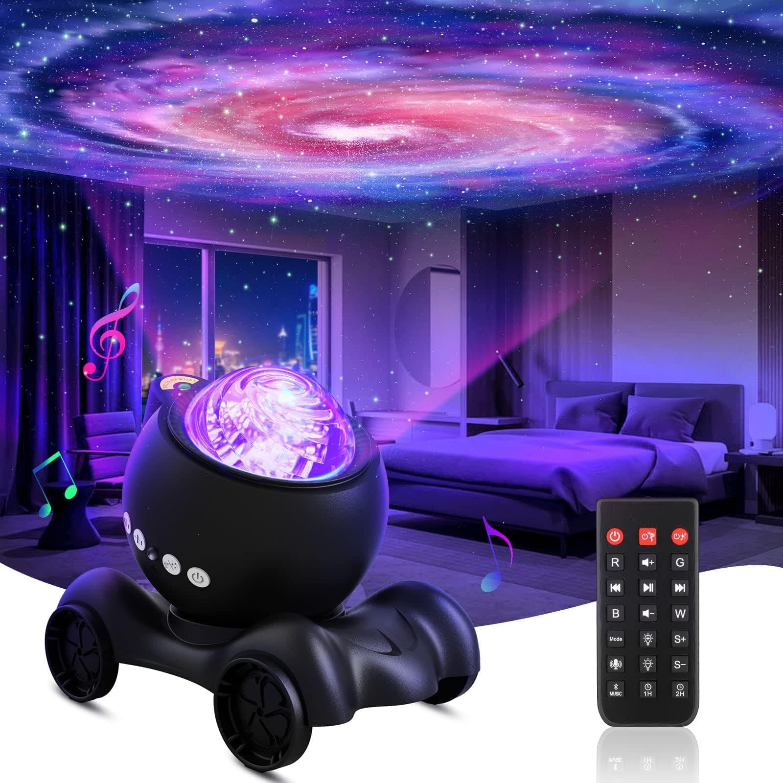 Galaxy Projector, Star Aurora Projector Built-in Bluetooth Speaker, Night Light for Kids Adults, White Noise Light for Home Decor/Relaxation/Party/Music/Gift (Black)