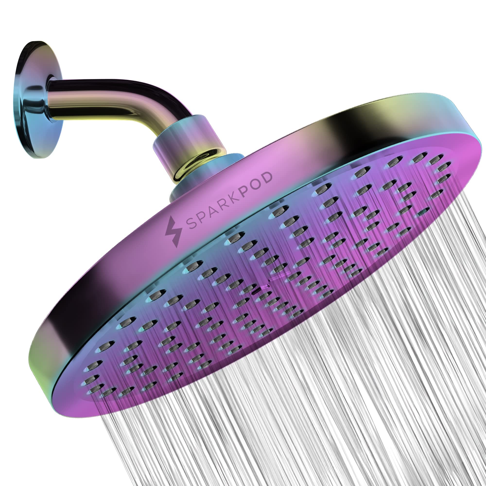 SparkPod Fixed Shower Head - Delivers High Pressure Rain - No-Tool Installation - Adjustable Replacement for Bathroom Shower Heads - 20 cm Round Rain Shower Head - Radiant Rainbow Fixed Shower Head