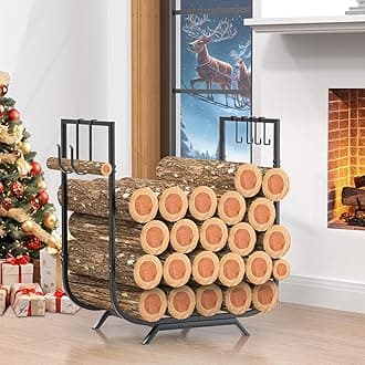 41 Gal (155 L) Upgraded Sturdy Firewood Rack Holder, Thickened Outdoor Indoor Fire Wood Pile Storage Stacker with 6 Hooks, Rustproof Waterproof Log Rack for Fireplace Wood Organizer