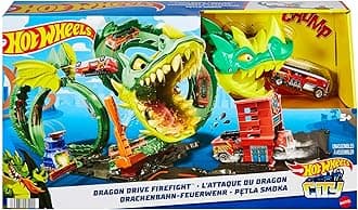 City Dragon Drive Firefight Playset, Defeat the Dragon with Stunts, Connects to Other Sets, Includes 1 Hot Wheels Toy Car, Gift for Kids 3 to 8 Years Old, HJV70