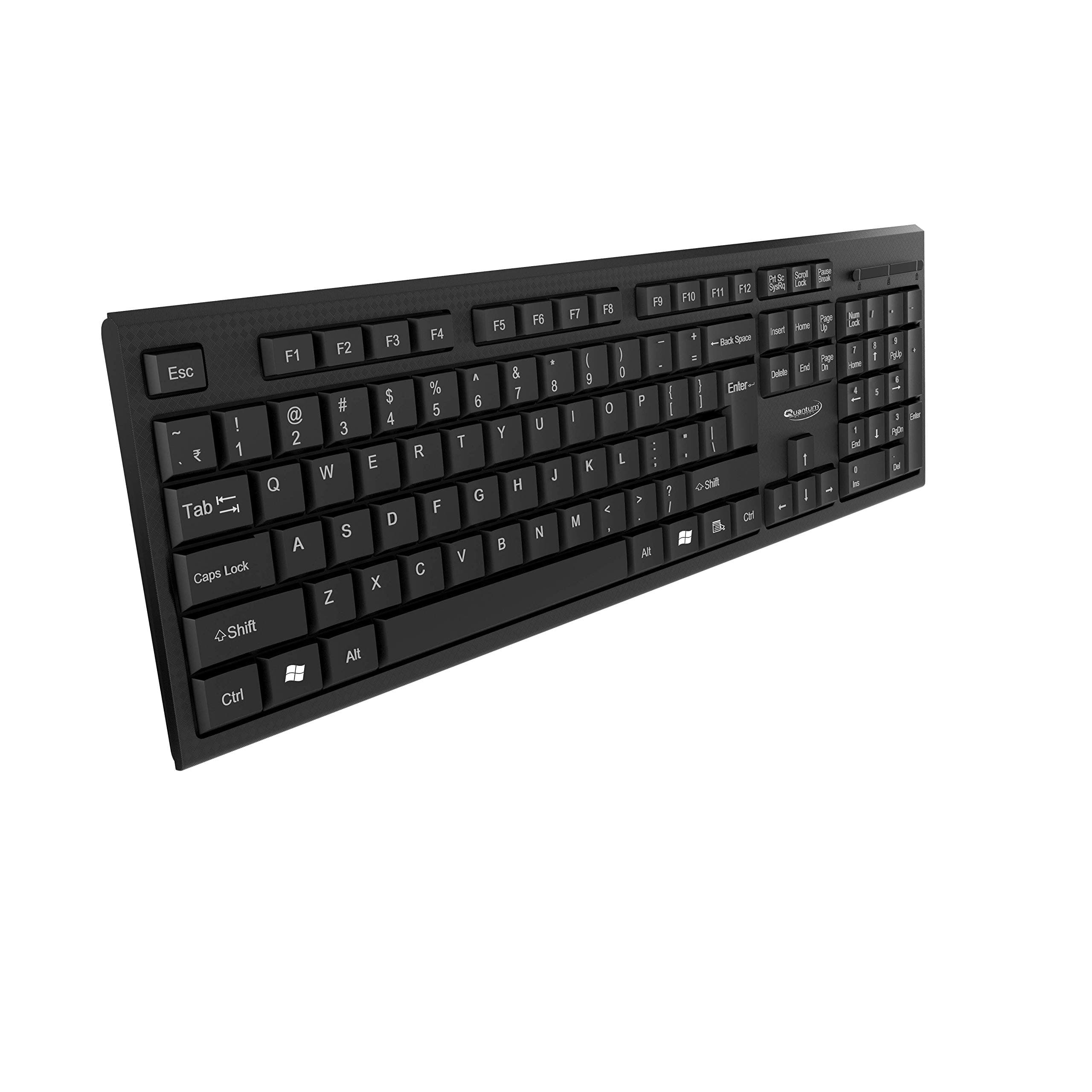 Quantum QHM-7406 Full-Sized Keyboard with (₹) Rupee Symbol, Hotkeys and 3-pieces LED function for Desktop/Laptop/Smart TV Spill-Resistant Wired USB Keyboard with 10 million keystrokes lifespan (Black)