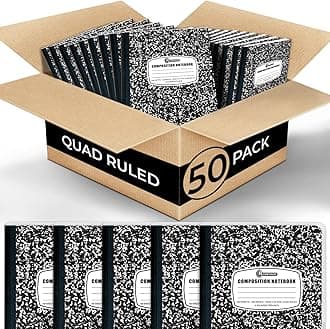 Rosmonde 50 Pack Graph Composition Notebook, 100 Sheets (200 Pgs) Graph Paper Composition Bulk Notebook for School, Bulk Graphing Notebook, 4x4 Grid, Quad Ruled Composition Book, Hard Sewn Bound Cover