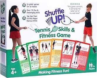 Shuffle Up Tennis Card Games - 70+ Fun & Active Skills Cards for Kids, Fitness Card Develop Fundamentals, Stamina & Strength, Easy to Play for Kids | Multiple Skill Level Cards Include 2 Dices
