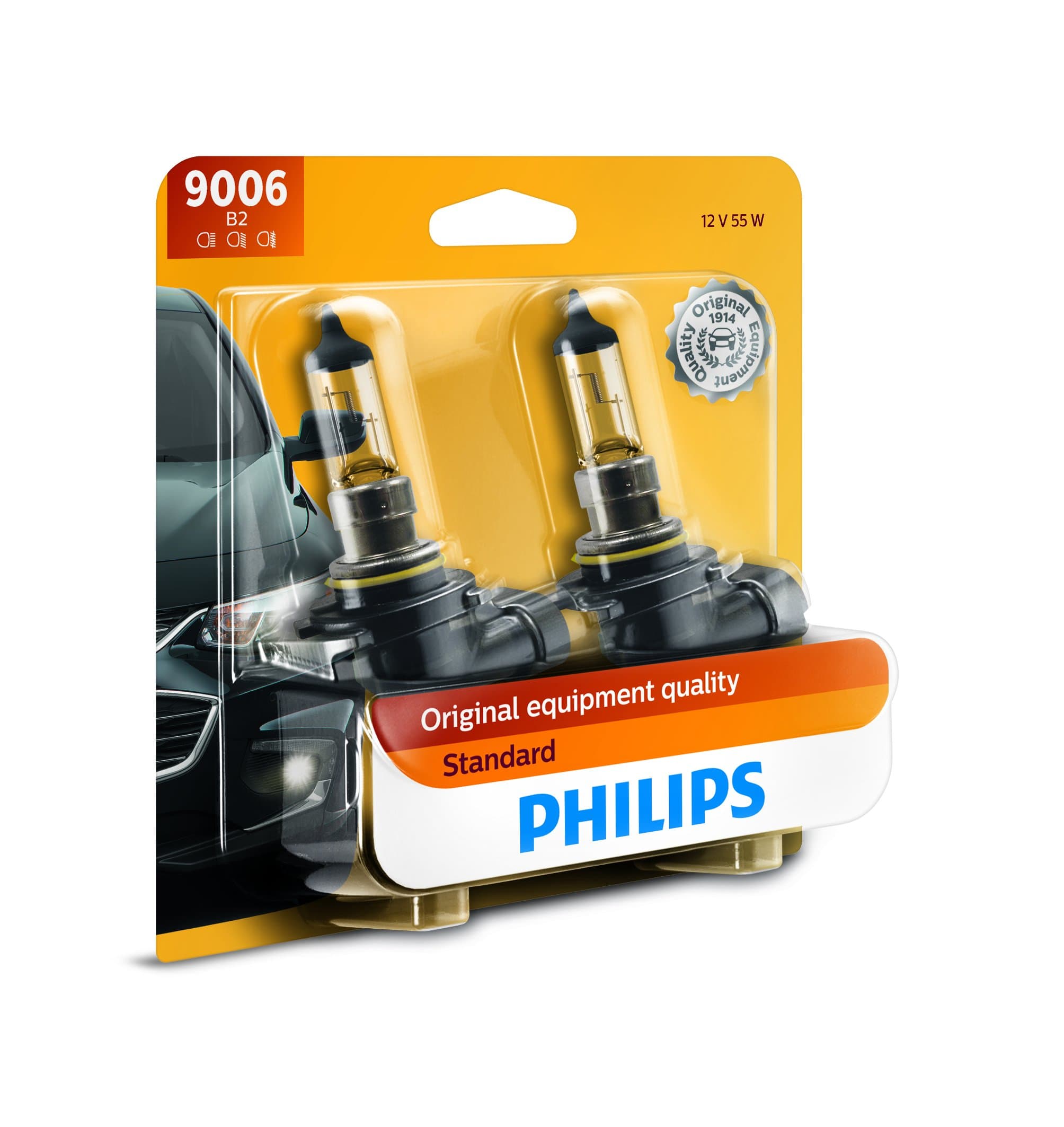 Philips Automotive Lighting 9006 Standard Halogen Replacement Headlight Bulbs, 2 Pack (9006B2)