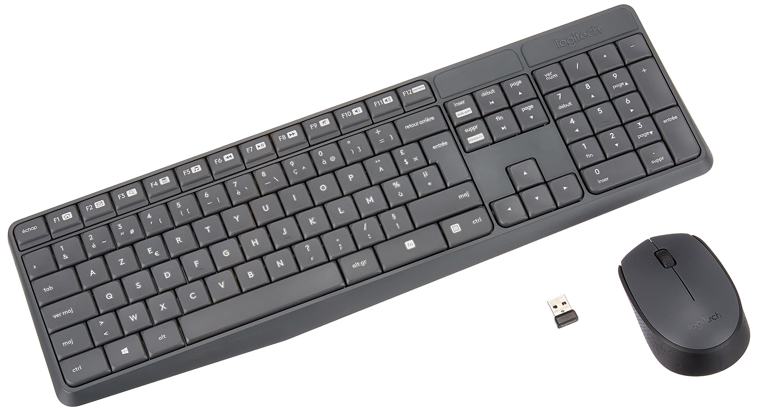 Logitech MK235 Wireless Keyboard and Mouse Combo for Windows, AZERTY French Layout - GreyCarbon Neutral Certified by SCS Global Services