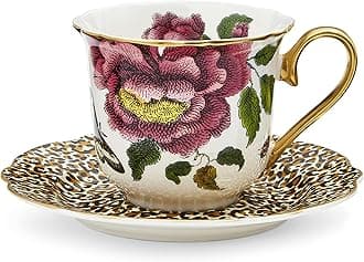 Creatures of Curiosity Tea Cup and Saucer Fluted White Leopard, CRCWL8818-XG