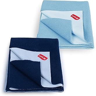 LuvLap Instadry Waterproof Baby Dry Sheet, Large Size 100x140 cm, Extra Absorbent Quick Dry Sheet for New Born,Toddler, Anti-Piling Fleece for Baby, Bed Protector, Pack of 2, Navy Blue & Sky Blue