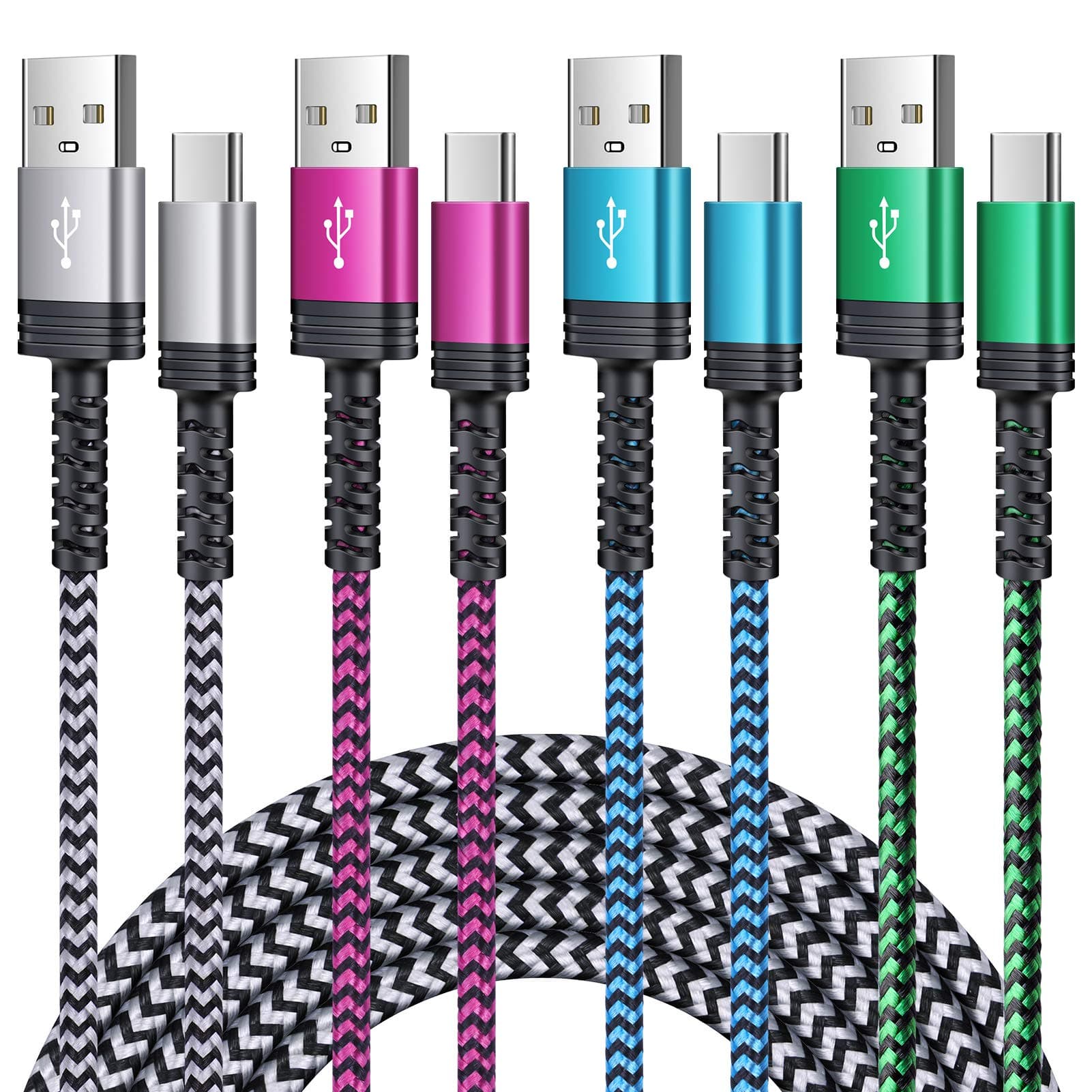 Fast Charging Type C Cable for Samsung Galaxy S22+/S21/S20FE/S10e/A12/A32S/A52/A71, Note 22/21/20Ultra, OnePlus Nord N200 5G/10 Pro 5G/9R, Google Pixel 6Pro/5, Moto G Stylus/G9Plus, 4Pack Charger Cord