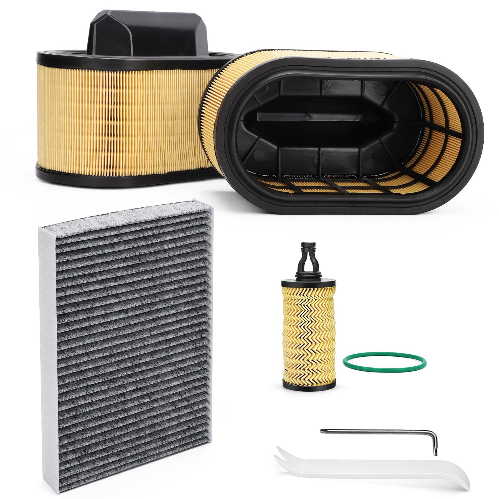 4PCS Engine Air Filter + Oil Filter + Cabin Air Filter for 2014-2022 Maserati Ghibli, 2017-2022 Levante, 2014-2020 Quattroporte (670001545, 670005021, 000311401)