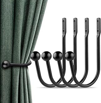 Curtain Holdbacks, 4pcs Curtains Holder Wall Mounted Drapery Tiebacks Retro Window Hook for Home Decor, Matte Black