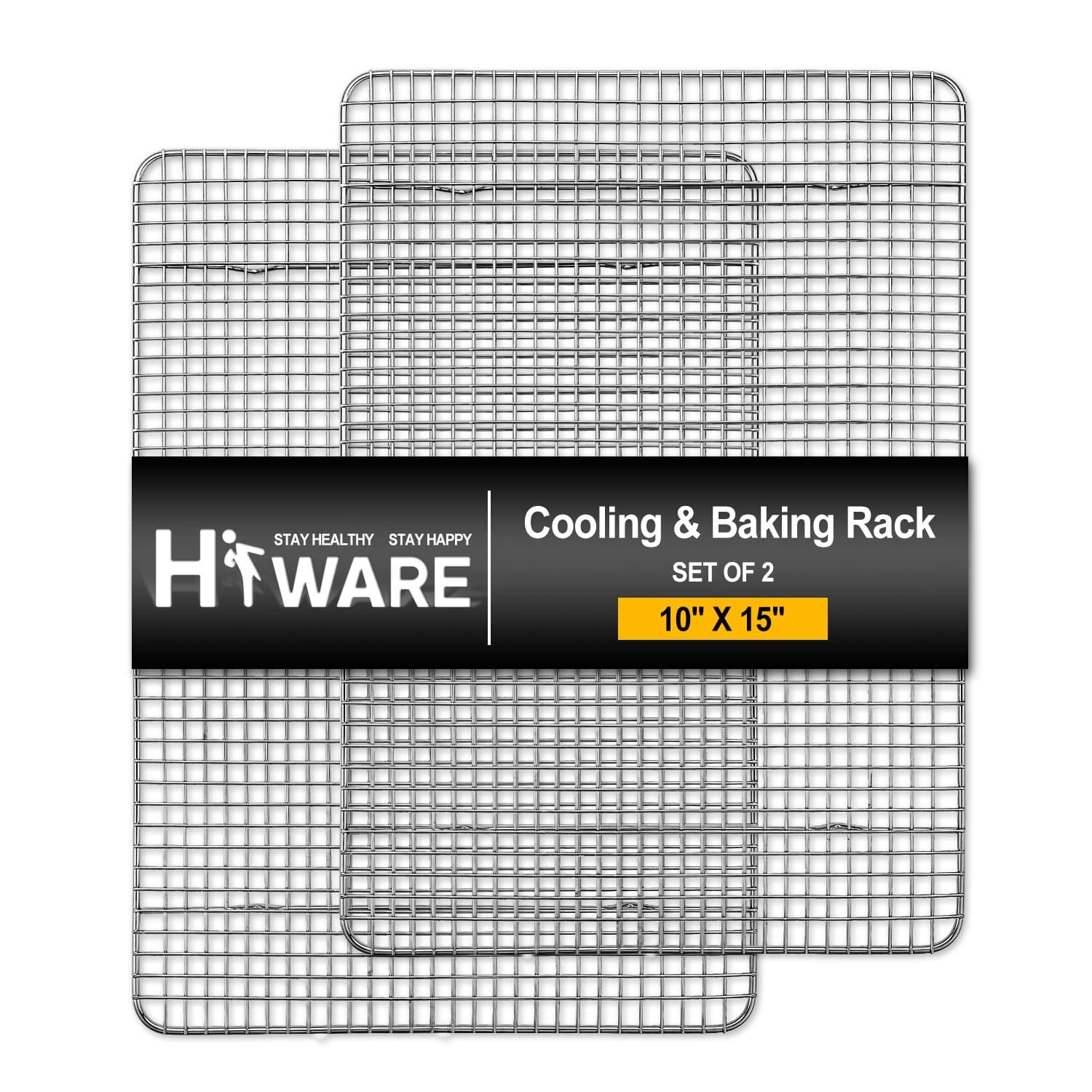 Hiware 2-Pack Cooling Racks for Baking - 10" x 15" - Stainless Steel Wire Cookie Rack Fits Jelly Roll Sheet Pan, Oven Safe for Cooking, Roasting, Grilling