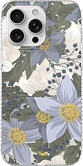 LONLI Hue - for iPhone 15 Pro Case [Compatible with Magsafe] - Blue Flower Phone Case - [360° Shock-Absorbent Bumper] - Cute, Unique and Aesthetic Phone Cover for Girls and Women