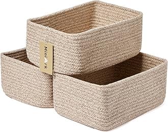 Small Storage Baskets for Organizing | Closet Organizer Bins | Shelf Toy Basket | Woven Rope Baskets | Cube Decorative Box | Shallow Basket | L11.5xW7.5xH4.7| Brown