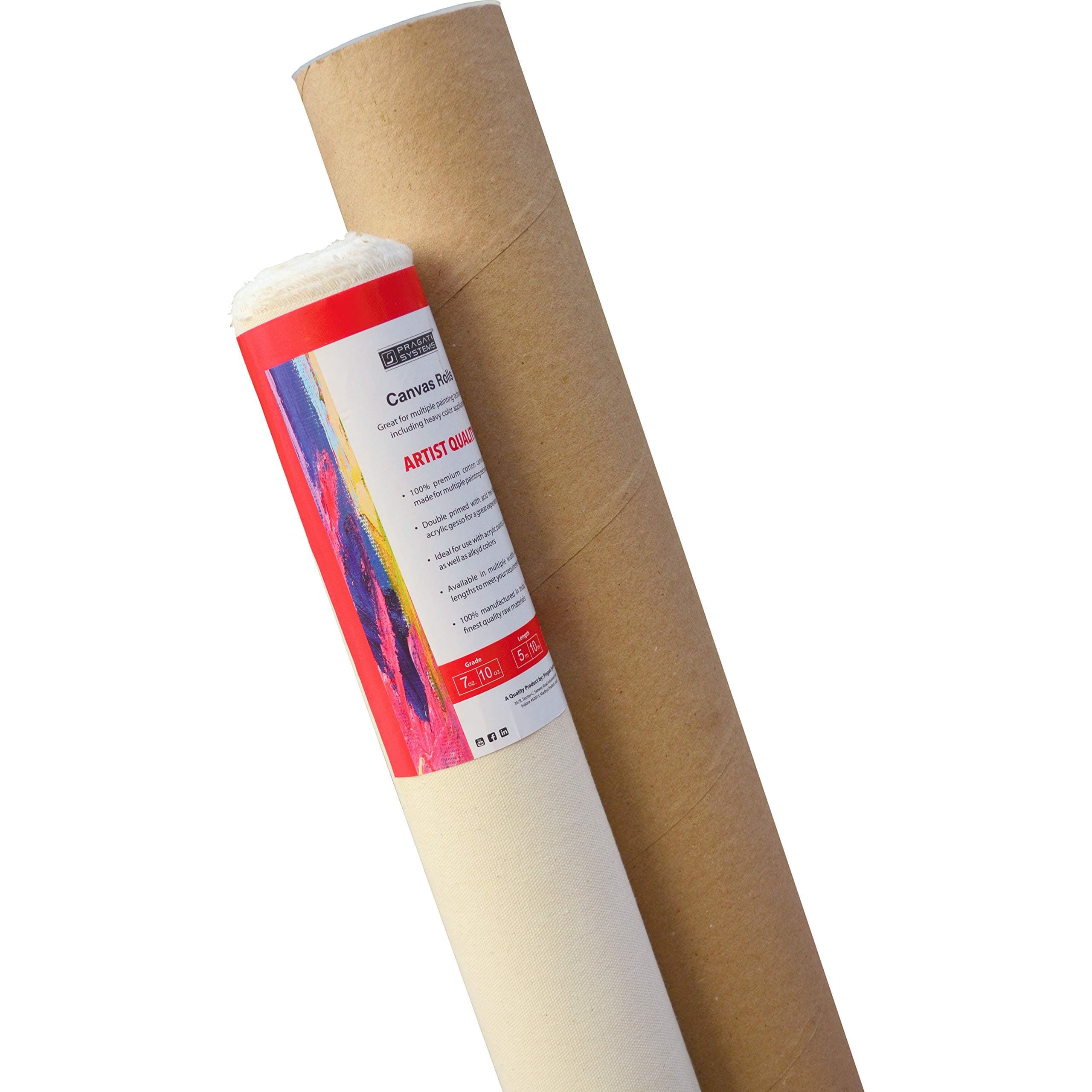 Hobby Series (07 Oz.) Medium Grain Primed Cotton Canvas Roll for Oil, Acrylic & Alkyd Colors | Double-Primed Artist Canvas for Painting, White (24 Inch x 5 Meter)