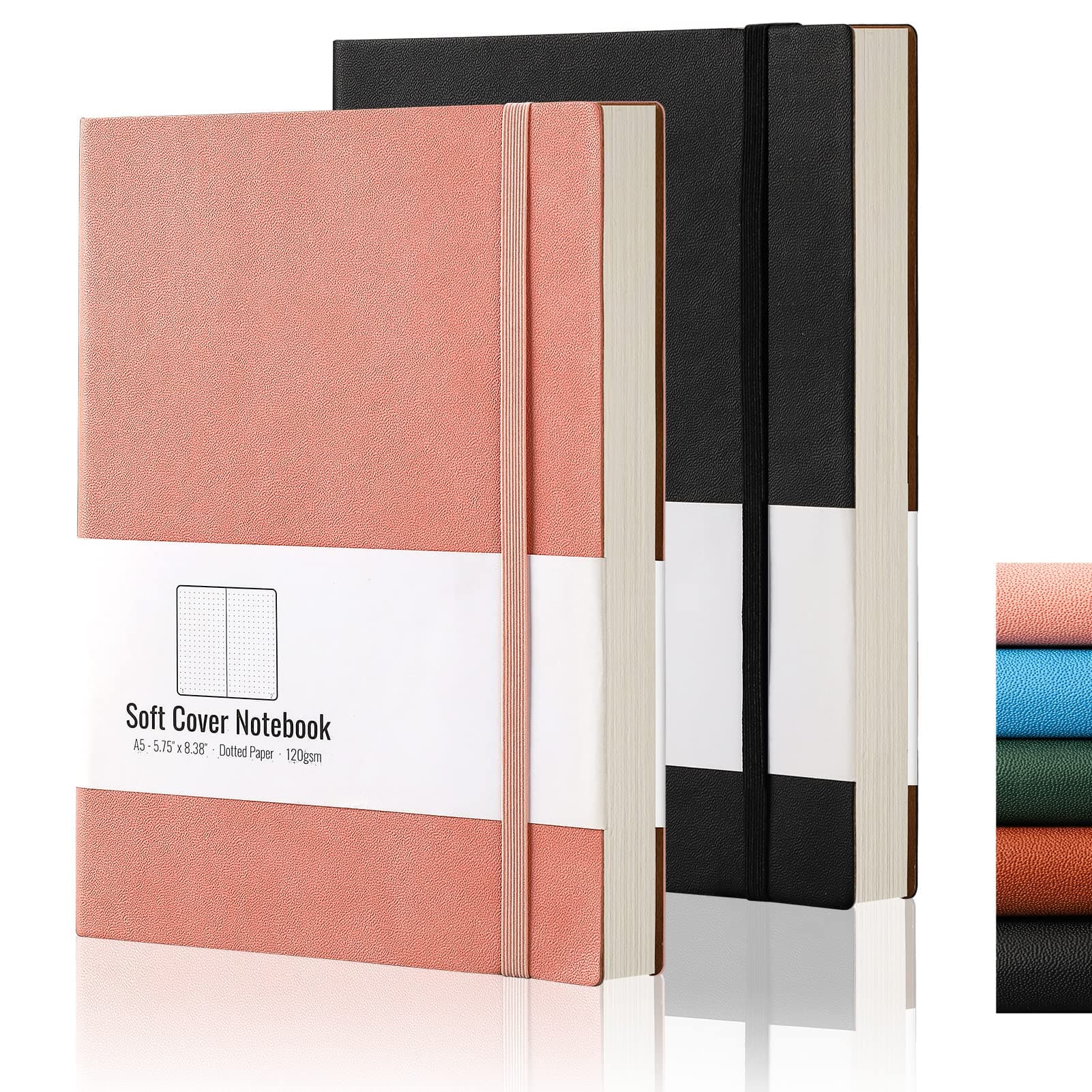 AHGXG Dotted Grid Journal 2 Pack - A5 Dot Grid Notebook Softcover, Medium 5.75'' × 8.38'', 320 Numbered Pages, 120gsm Thick Dotted Paper, Soft Leather Cover, Black Pink