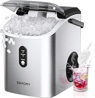 EUHOMY Nugget Ice Maker Countertop with Handle, Ready in 6 Mins, 34lbs Per Day, Removable Top Cover, Auto-Cleaning, Portable Sonic Ice Maker with Basket and Scoop, for Home/Party/RV/Camping (Silver)