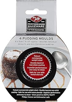 Tala Performance 4 Mini Pudding Moulds, 9.2x9.2x5.06 cm, made from Professional Gauge carbon steel with Eclipse Premium Non-Stick Coating; Cake Moulds, Ideal for sponge and Christmas puddings
