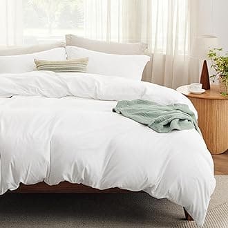 Bedsure Duvet Cover King Size with Fitted Sheet - 4 Pieces Prewashed Cotton-Like Extra Soft Bedding Set, Includes 1 Duvet Cover 104x90 Inches with Zipper Closure, 2 Pillow Shams, 1 Fitted Sheet, White