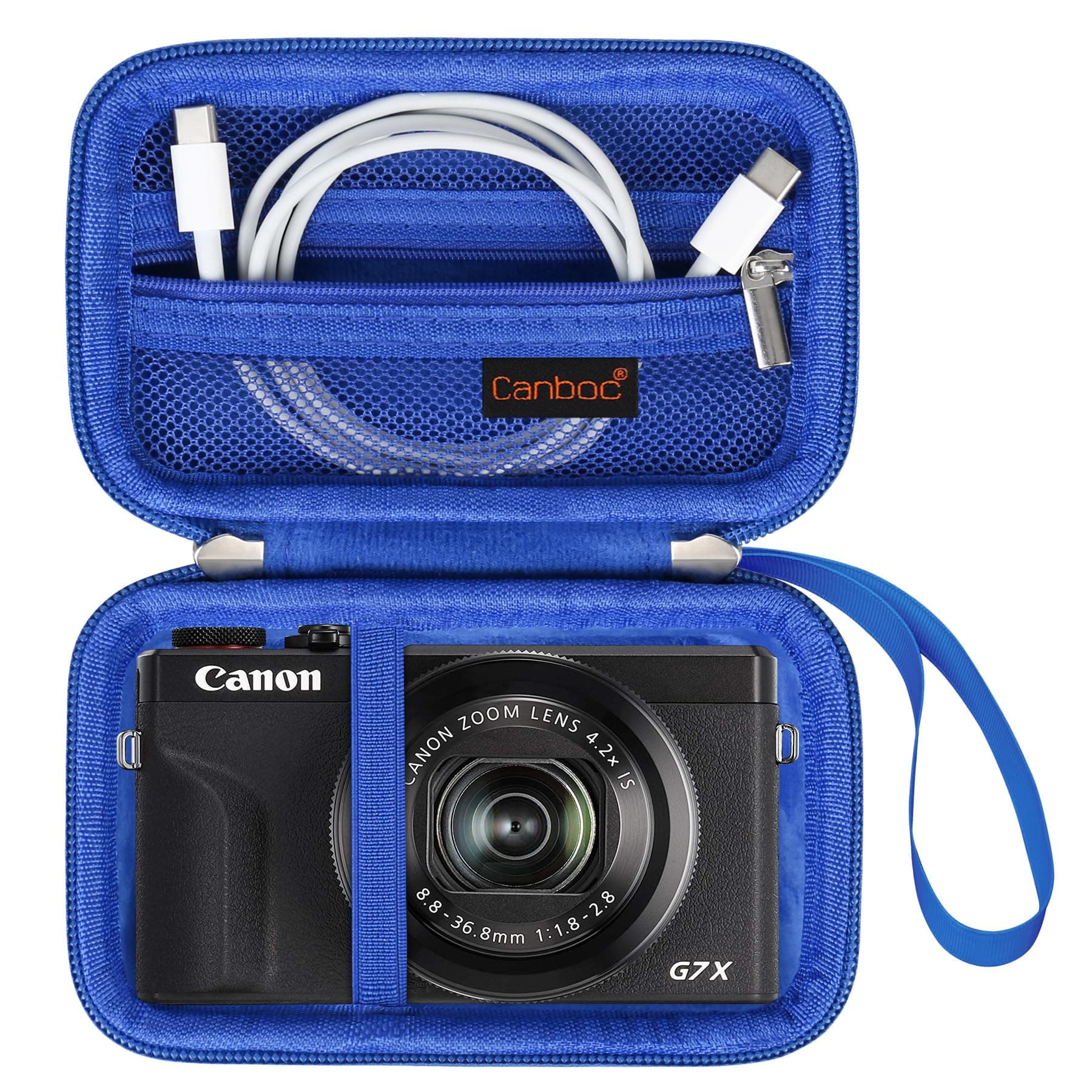 Canboc Camera Case for Canon PowerShot G7 X Mark II/ G7X Mark III Digital 4K Vlogging Camera, Point and Shoot 4K Video Camera Bag, Zipper Mesh Pocket fits USB Cable, Batteries, Blue
