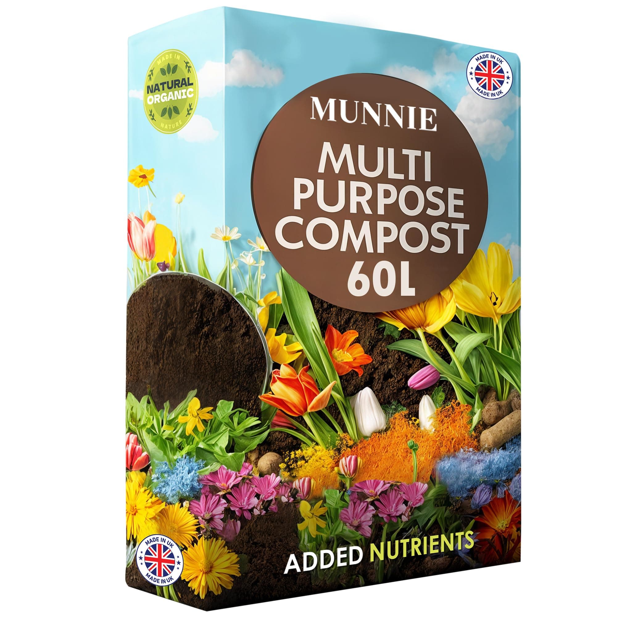 Munnie 60L Multi-Purpose Compost Soil Bag – Eco-Friendly Seed Compost for Outdoor Plants – Nutrient-Rich Potting Mix for Garden, Indoor Use, Houseplants, Pots, and Seed Starting