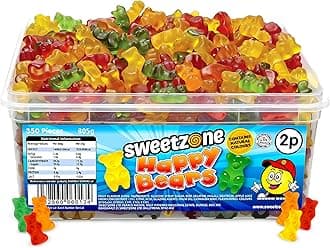 Happy Bears Halal Sweets Tub, 805g 350pcs Gummy Bears Sweets Bulk, Retro Sweets, Jelly Sweets, Wine Gums, Sweet Box, Bulk Sweets Candy for Sweet Bags, Sweet Tub Delight for Bulk Candy Lovers