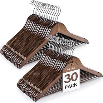 Wooden Coat Hangers 30 Pack, Vintage Wood Suit Hangers with Non Slip Pants Bar, 360° Swivel Hook and Shoulder Notches for Camisole, Jacket, Pants, Smooth Finish Clothes Hangers - CT34A30