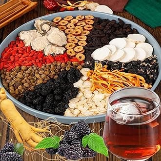 Ginseng & Mulberry Herbal Tea,Ginseng Five Treasures Tea, Kidney Formula Six Treasure Teas, Wolfberry Mulberry Herbal Goji Berry Red Date Teas Formula Traditional Chinese Blend (20bags)
