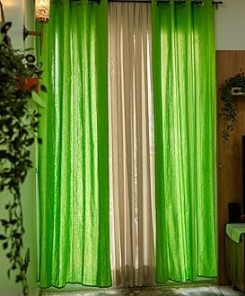 RANGBHAR Handloom Solid Cotton Curtains for Windows with Eyelets, Solid Green, 4 x 5 FT, Pack of 2