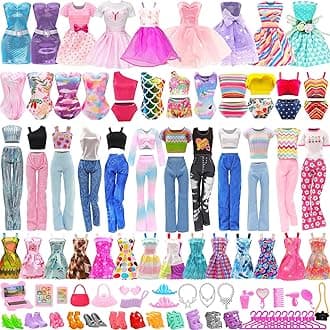 Joyfun 48 PCS Girl Doll Clothes and Accessories 2 PCS Fashion Dresses 3 Tops and Pants Outfits 5 PCS Party Dresses 2 Sets Swimsuits Bikini,37 PCS Shoes Hangers and other Accessories for 11.5 inch Doll