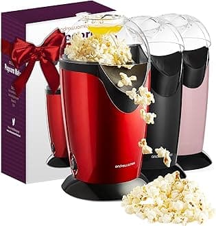 Andrew James Popcorn Maker Machine – Hot Air Popcorn Machine for Healthy Snacking – Classic Air Popcorn with Cinema Boxes – Ideal Popcorn Maker Movie Night Accessory