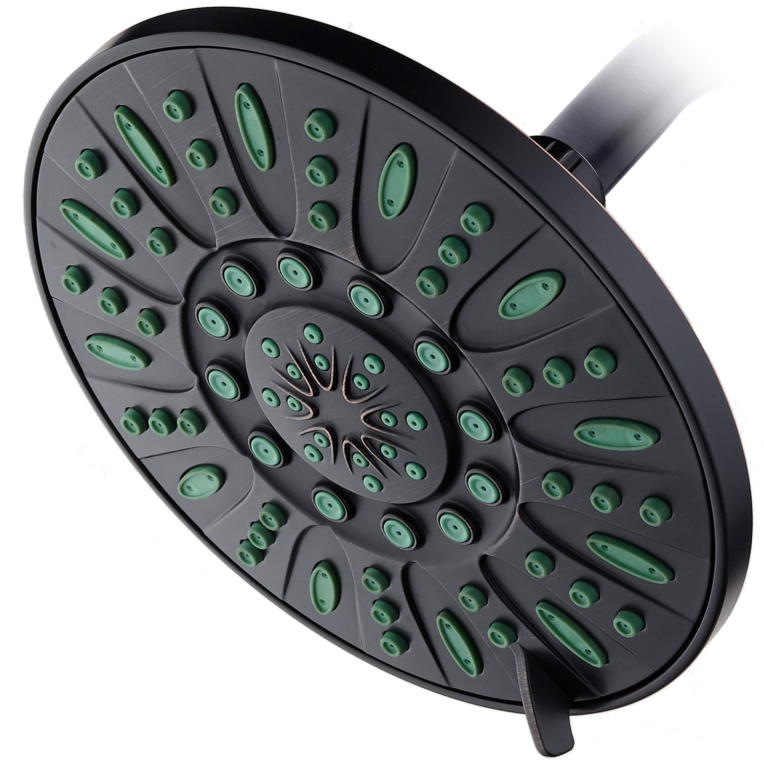 7-inch 6-Setting Rainfall Showerhead with Anti-Microbial Microban Protection from Mold, Mildew, and Bacteria - Clog-Free, Oil-Rubbed Bronze Finish/Coral Green Jets