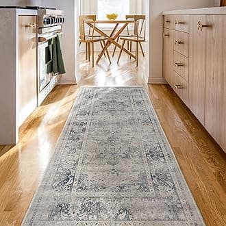 Washable Vintage Runner Rug – Sarrah Blue Quartz 2.5x7, Stain-Resistant, Non-Slip Hallway Runner – Machine Washable Rug for Hallway, Entryway, Living Room & Kitchen–with Standard Pad