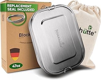 Blockhütte Stainless Steel Lunch Box for Adults I 47oz I Bento Box 3 Compartments with free Sealing, Leak-Proof Container, Metal Lunchbox for Travel, Work, Eco-Friendly Meal Storage Solution
