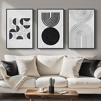 Large Framed Black and White Abstract Wall Art, Set of 3 Piece Boho Minimalist Canvas Paintings ArtWork for Walls, Modern Geometric Art Prints Pictures Wall Decor for Office Hallway - Total 30x60 Inch