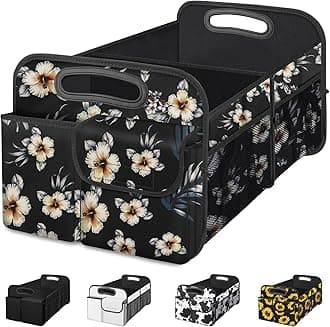 Femuar Car Trunk Organizer, Car Storage Organizer with Large Capacity Waterproof Collapsible Trunk Organizer for Car Suv/Jeep/Sedan (Hibiscus flowers, Standard)