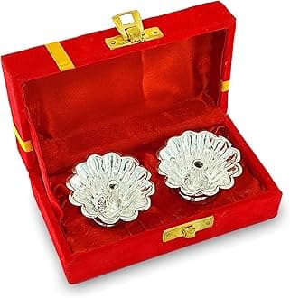 BENGALEN Silver Plated Diya with Red Velvet Gift Box