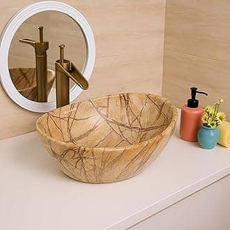 SEA SHORE Imported Premium Designer Ceramic Table Top Wash Basin – Over Counter Vessel Sink with Slim Rim for Bathroom (16 x 12 x 5.5 Inch, Brown)