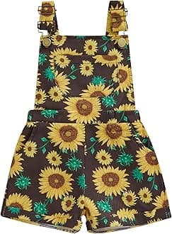 Toddler Baby Girl Overalls Romper Outfit Kids Ruffle Sleeve Tops T-Shirt + Floral Suspender Pocket Shorts Clothes Set