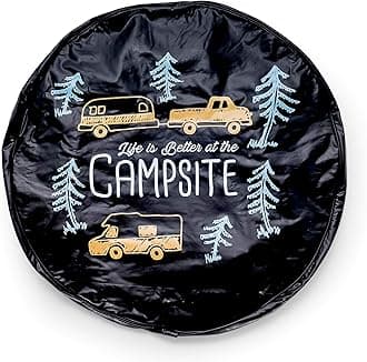 Camco Life is Better at The Campsite Camper/RV Spare Tire Cover | Features a Vibrant Fade Resistant RV Camping Themed Design & Crafted of Durable Vinyl with an Elastic Hem | Fits 29" Wheels (53293)