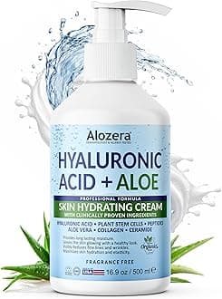 Alozera Hyaluronic Acid Face & Body Lotion with Aloe Vera, Daily Moisturizing Lotion for Dry Skin Hydration & Refresh, Non-Greasy, Lightweight, Fragrance-Free Moisturizer, 16.9 oz