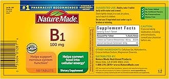 Nature Made Vitamin B1 100mg, Thiamine B1 Supplement for Energy Metabolism Support, 100 Tablets, 100 Day Supply