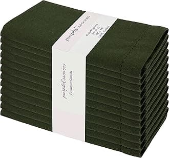 PurpleEssences Set of 12 Hemstitch Cloth Dinner Napkins 100% Cotton - Soft Durable Washable - Ideal for Wedding Spring Summer - Perfect Everyday Use Table Linen 18x18 - Olive GreenOEKO-TEX STANDARD 100