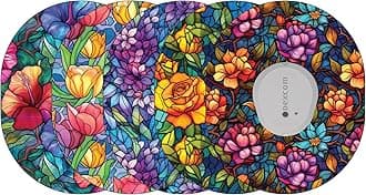 Glucomart Adhesive Patches for Dexcom G7, Stelo & Infusion Sets – 5-Pack Waterproof, Sweatproof CGM Overpatches – Hypoallergenic CGM Patches (Stained Glass Flowers)