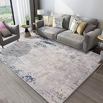 Fenisonavy Rugs Living Room Grey Area Rugs for Bedroom Modern Abstract Rug Large Short Pile Rugs Carpet Non-Slip Soft Living Room Rugs Room Decor (200 x 300 cm, Dark Blue/Grey/Beige)