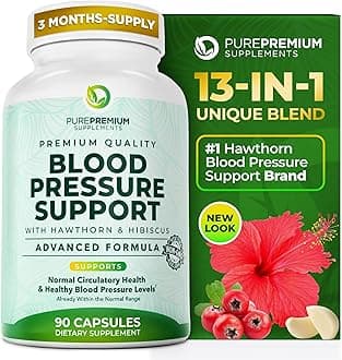 PurePremium Blood Pressure Supplements with Hawthorn Berry, Hibiscus, Garlic & Vitamin B12- Nitric Oxide Supplement for Normal Heart Health, Circulation Health & Blood Pressure Support - 90ct