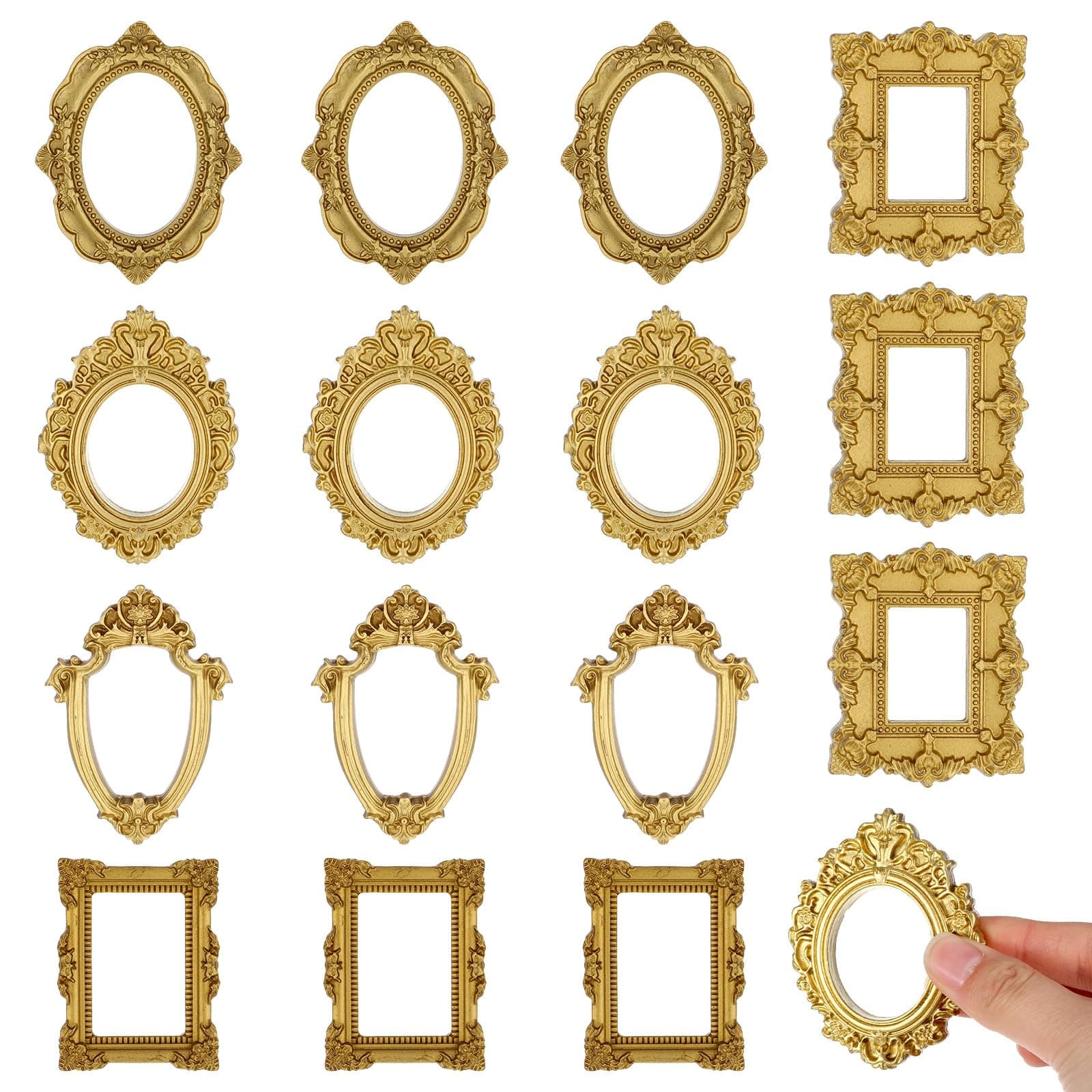 15pcs Vintage Mini Picture Frames Baroque Small Gold Frames, Tiny Picture Frames Little Antique Frames, Oval Rectangle Wall Hanging for DIY Photo Holiday Party Wedding Decoration Christmas